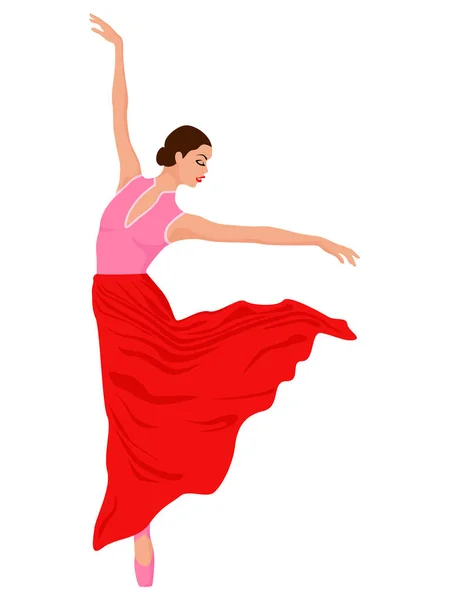 Bailarina Encantadora Vestido Tons Rosa Vermelho Vetor Desenho Mão Isolado —  Vetores de Stock