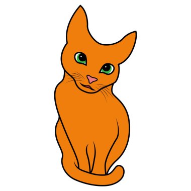 Soyut komik kedi ilgi ile görünüyor, beyaz arkaplanda izole edilmiş renkli vektör el çizimi