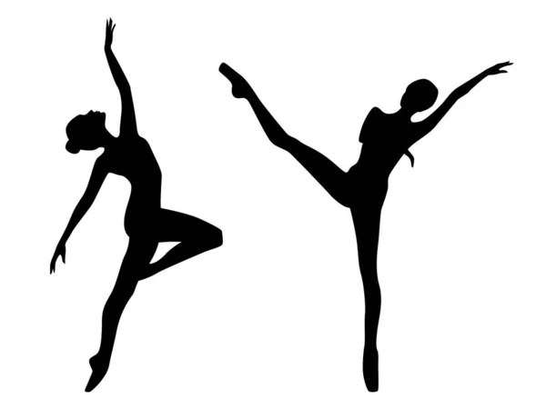 Abstrakte Schwarze Schablonensilhouetten Schlanker Attraktiver Ballerinas Bewegung Handgezeichnete Vektorillustration — Stockvektor