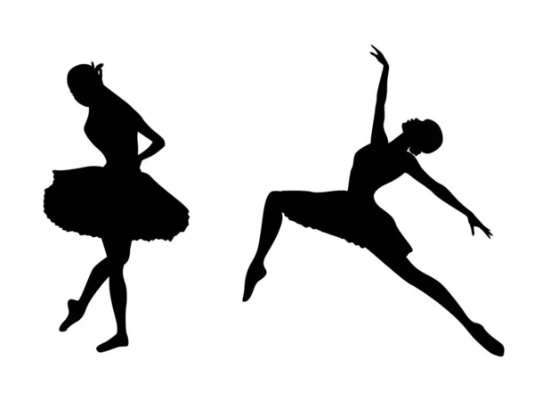 Silhouettes Abstraites Pochoir Noir Charmantes Femmes Élancées Danseuses Mouvement Dessin — Image vectorielle