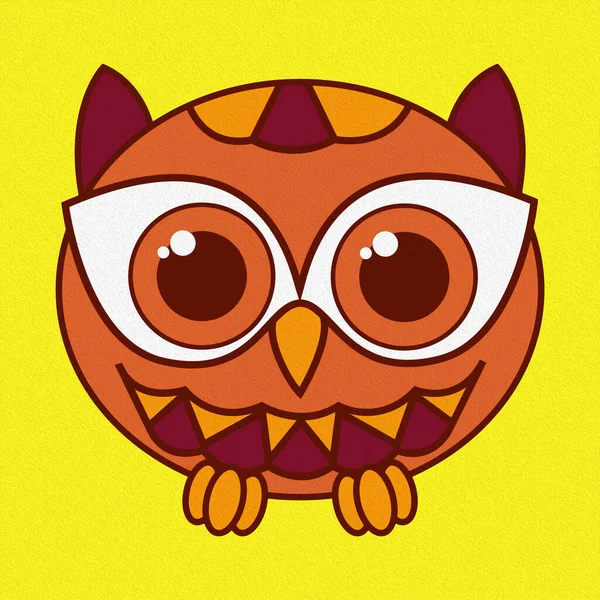 Illustration Funny Oval Owl Bright Yellow Background Made Oil Painting — Stock Photo, Image