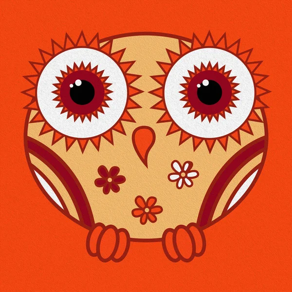 Illustration Funny Cartoon Oval Owl Orange Hues Made Effect Oil — Stock Photo, Image