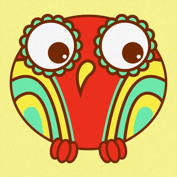 Illustration Amusing Funny Oval Owl Turquoise Yellow Red Made Oil — Stock Photo, Image