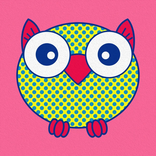 Illustration Funny Cartoon Owl Big Eyes Made Effect Oil Paint — Stock Photo, Image