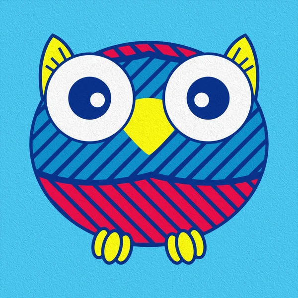 Illustration Funny Oval Owl Blue Background Made Oil Painting — Stock Photo, Image