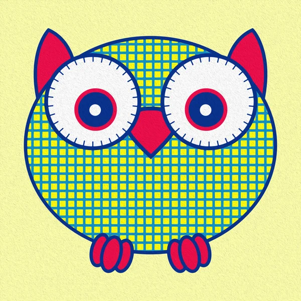 Illustration Amusing Cartoon Owl Oval Shape Yellow Background Made Oil — Stock Photo, Image