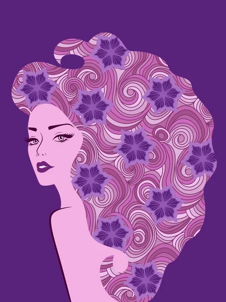 Beautiful Sensual Woman Gorgeous Colorful Hair Muted Violet Hues — Stock Vector