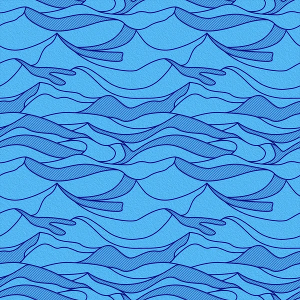 Seamless abstract pattern with wavy and straight lines, similar to mountains, made as an oil painting in blue hues