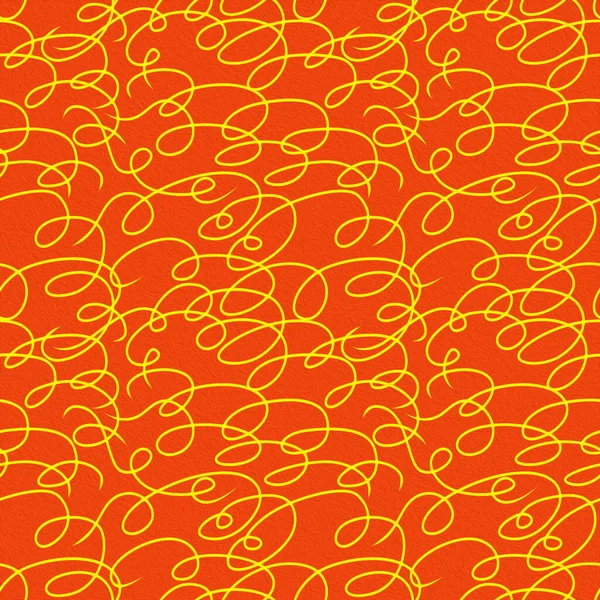 Seamless Pattern Randomly Interwoven Wavy Yellowlines Orange Background Made Oil — Stockfoto