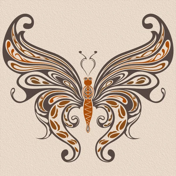 Ornamental Stencils Beautiful Floral Butterfly Beige Background Made Oil Painting — Zdjęcie stockowe