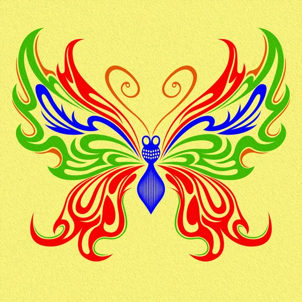 Ornamental Beautiful Colorful Butterfly Yellow Background Made Oil Painting — Foto Stock