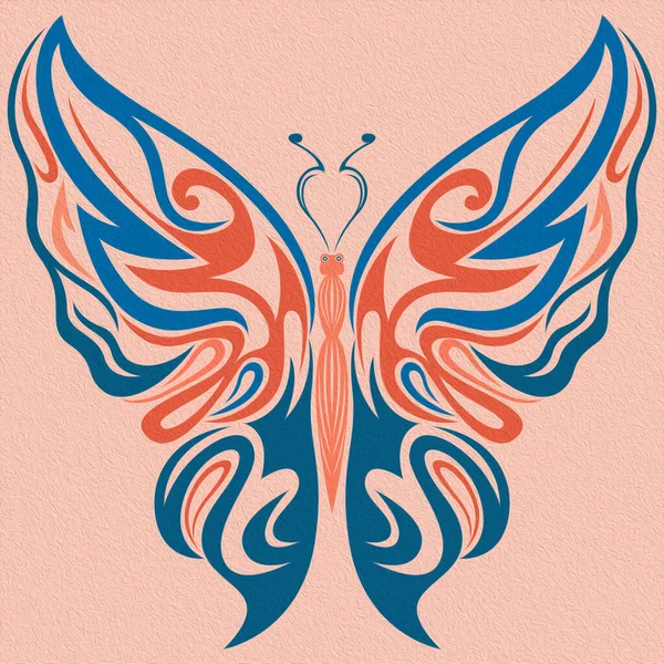 Ornamental Stencils Beautiful Butterfly Isolated Pale Background Made Effect Oil — Zdjęcie stockowe