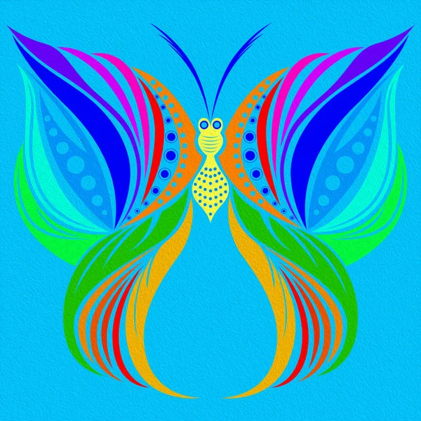 Ornamental Bright Colorful Butterfly Blue Background Made Effect Oil Paint — Foto Stock