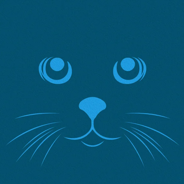 Stencil Abstract Funny Cat Muzzle Blue Dark Background — Zdjęcie stockowe