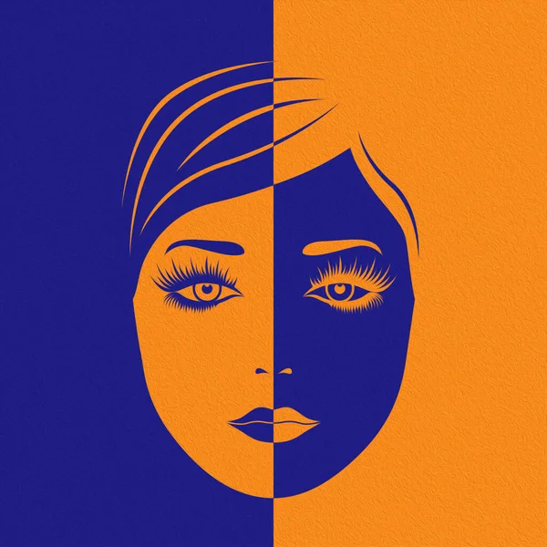 Abstrakt Vacker Kvinna Ansikte Split Negativ Och Positiv Utrymme Färgglada — Stockfoto