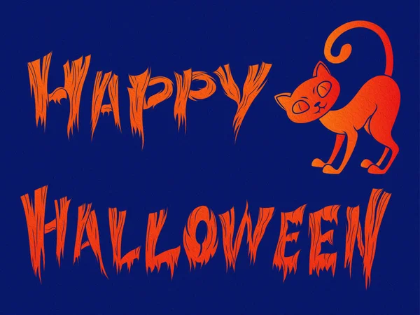 Ljust Orange Illustration För Halloween Med Skrämmande Bokstäver Och Katt — Stockfoto