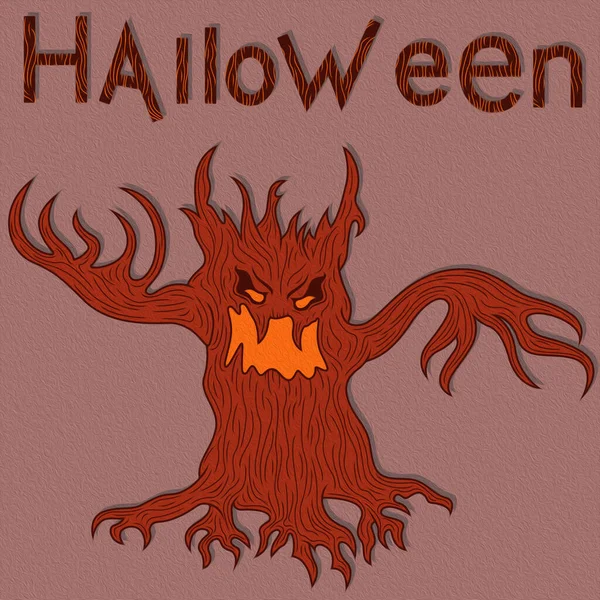 Halloween Arrabbiato Male Albero Rosso Contorto Con Rami Come Mani — Foto Stock