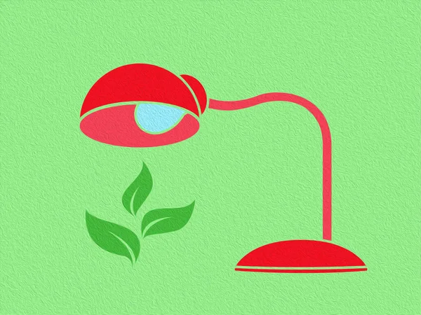 Red Table Lamp Warms Illuminates Green Plant Colourful Icon Logo — Stock Photo, Image