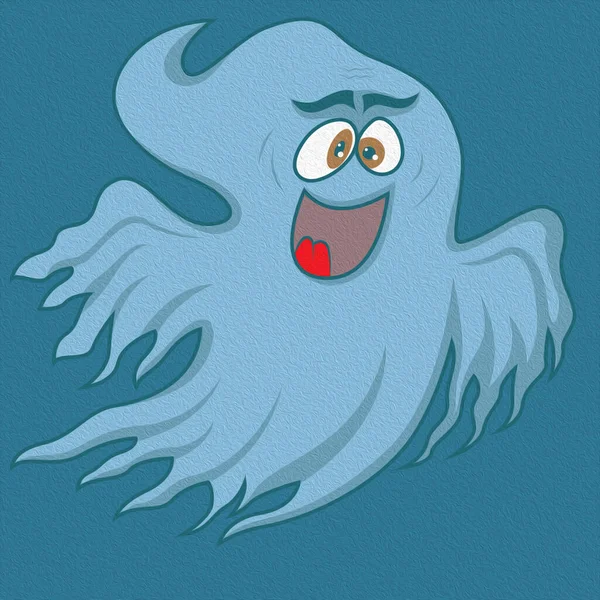 Color Funny Halloween Phantom Isolated Muted Blue Background Cartoon Illustration — Stock Photo, Image