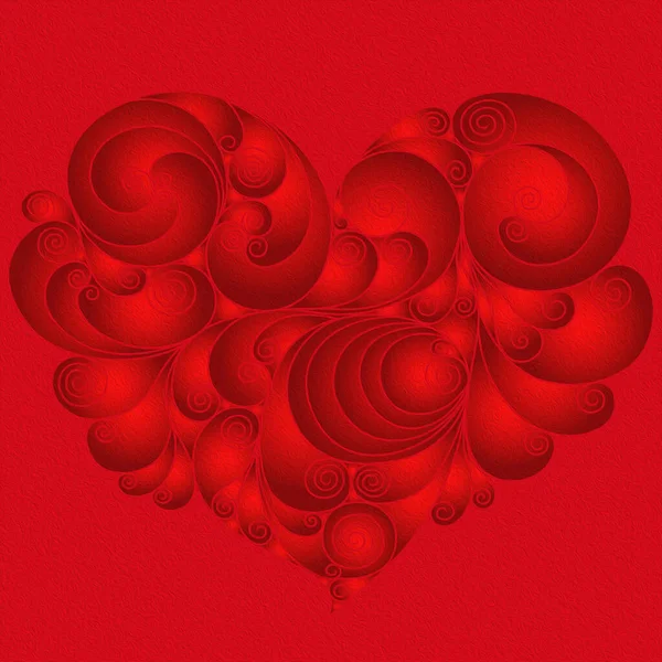 Estêncil Floral Coração Vermelho Isolado Fundo Brilhante Ilustração Valentine — Fotografia de Stock