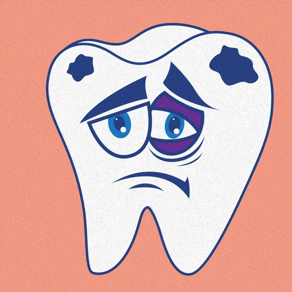 Amusing Sick Cartoon Tooth Sad Face Colorful Illustration — Stock Photo, Image