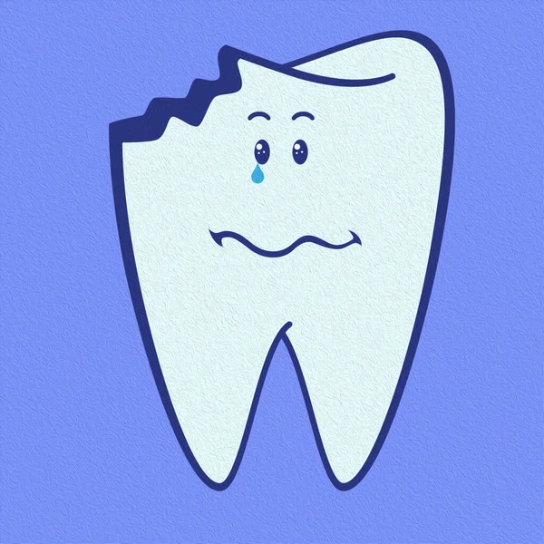 Amusing Sick Cartoon Tooth Sad Face Colorful Illustration — Stock Photo, Image