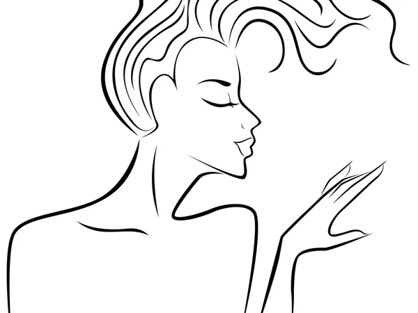 Kadın silueti ile akan saç — Stok Vektör