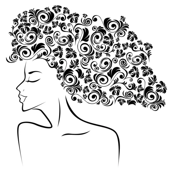 女性的轮廓与花卉元素作为一根头发 — 图库矢量图片