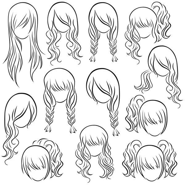 Készlet-ból tizenéves lány hairstyles — Stock Vector