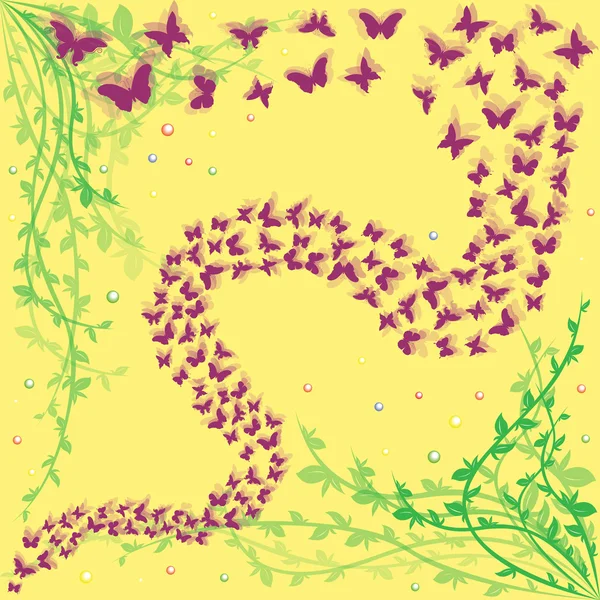 Muchas mariposas sobre un fondo floral — Vector de stock