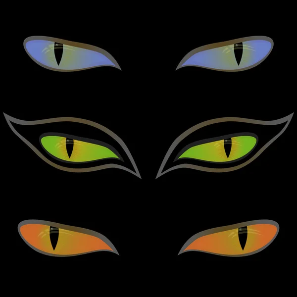 Three pairs of cat eyes over black — Stock Vector