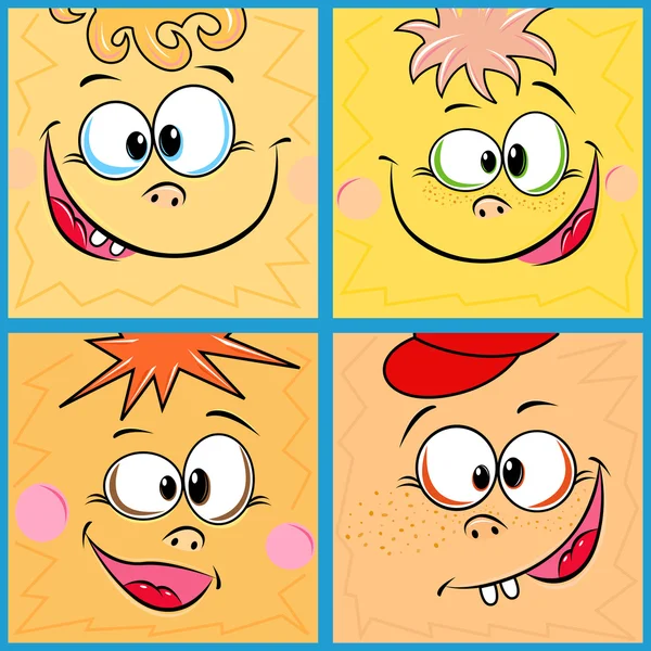 Four funny cartoon faces — Stock Vector