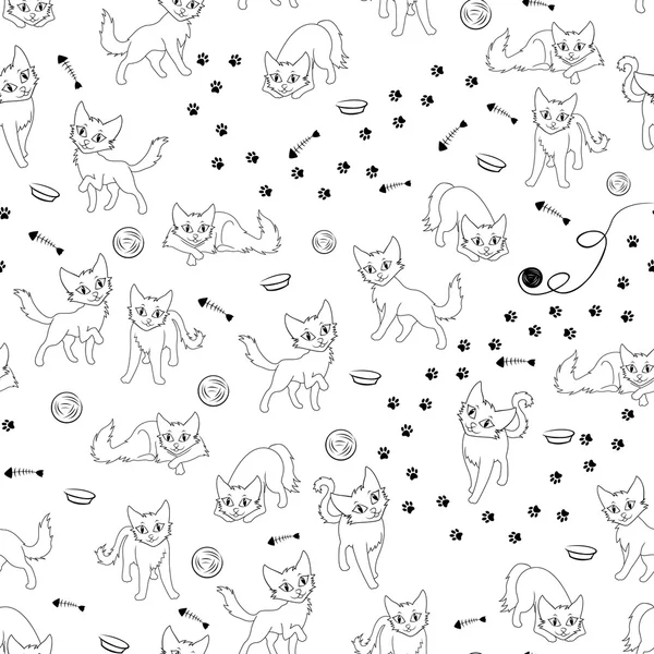 Κινούμενα σχέδια απρόσκοπτη μοτίβο γάτες — Διανυσματικό Αρχείο