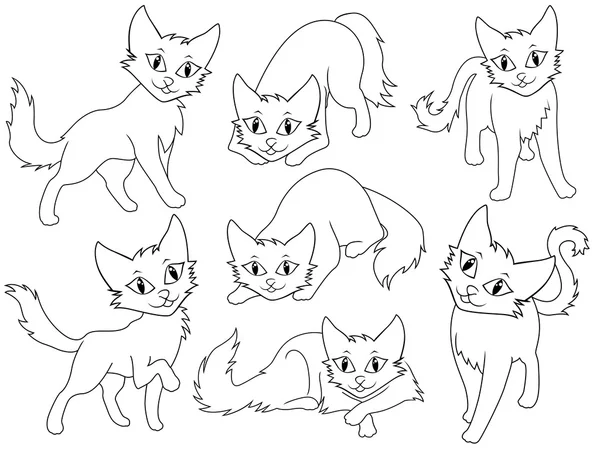 Sette divertenti gatti dei cartoni animati — Vettoriale Stock
