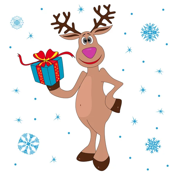 Christmas Reindeer holding a gift — Stock Vector