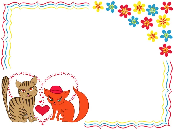 Gatto e gattino innamorati su biglietto di auguri di San Valentino — Vettoriale Stock