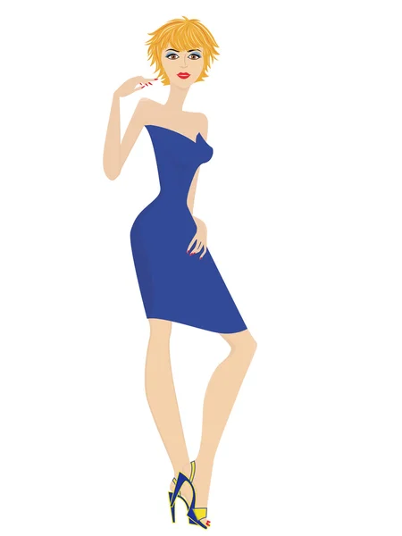 Fashionable women in short blue dress — Stock Photo, Image