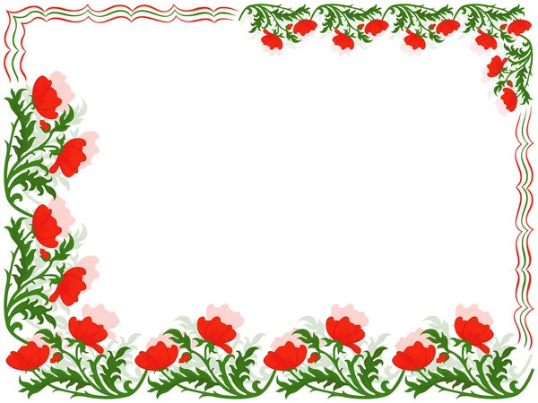 Greeting card with red poppies and colour lines — Stock Vector