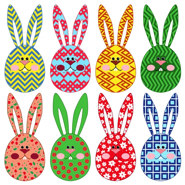 Ocho caras ornamentales de conejo de Pascua — Archivo Imágenes Vectoriales