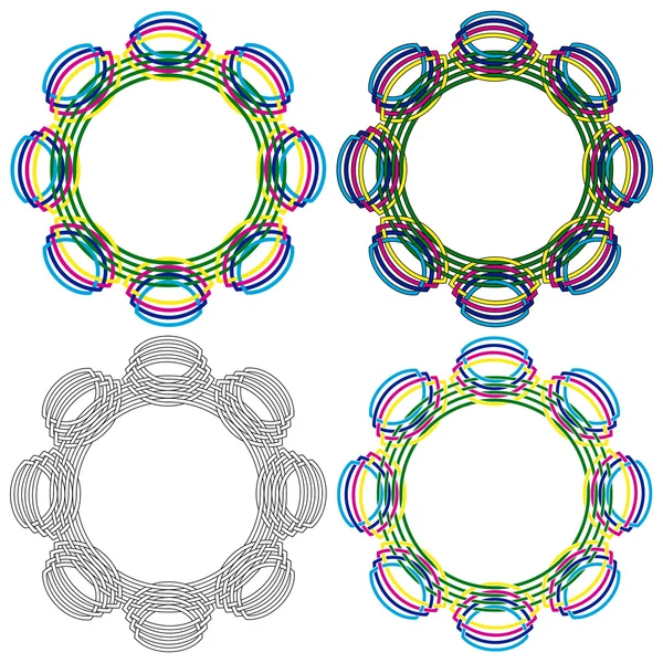 Cuatro formas circulares iguales a un patrón de mimbre — Archivo Imágenes Vectoriales