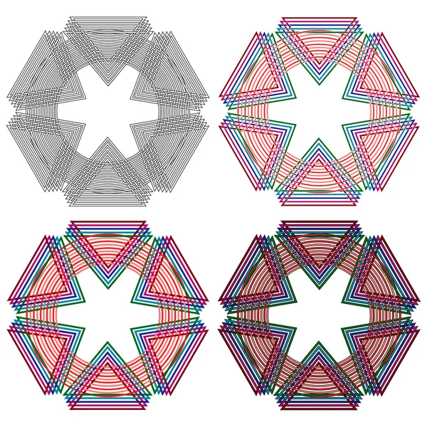 Čtyři kruhové tvary s trojúhelníky — Stockový vektor