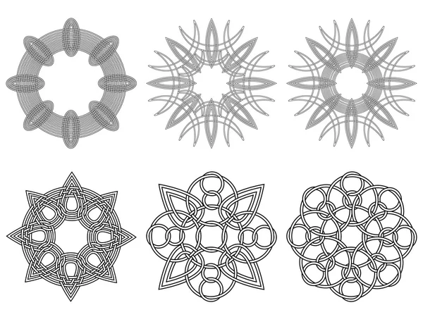 Set of six black circular stencils — Stock Vector