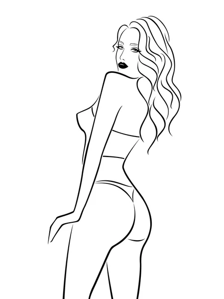 Abstract female half turn back in bikini — Stock Vector