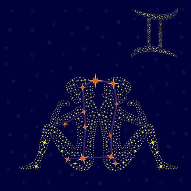 Zodiac sign Gemini over starry sky clipart