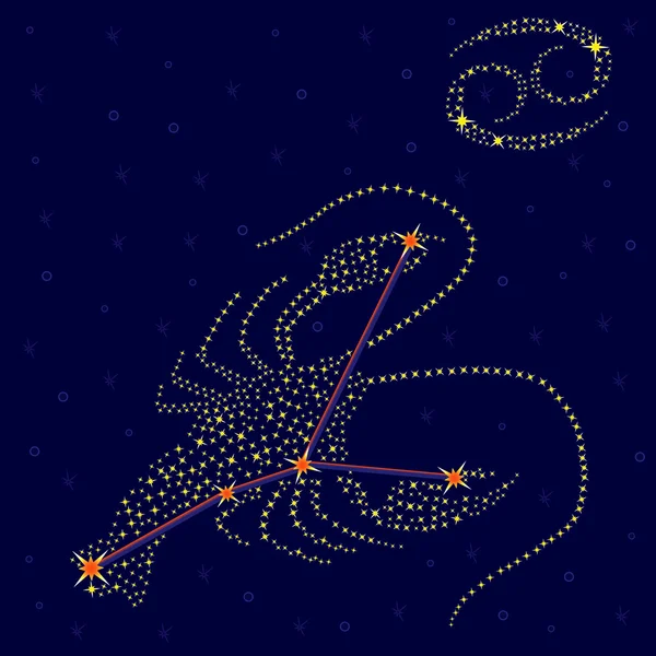 Знак зодиака Рак над звездным небом — стоковый вектор