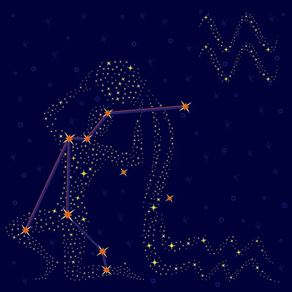 Zodiac sign Aquarius over starry sky — Stock Vector