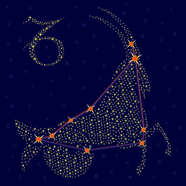 黄道十二宫星座，摩羯座在满天星斗的天空 — 图库矢量图片