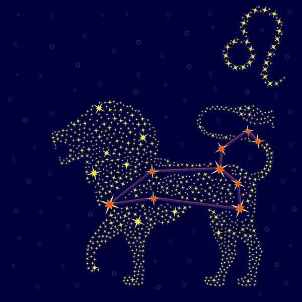 Zodiac sign Leo over starry sky — Stock Vector