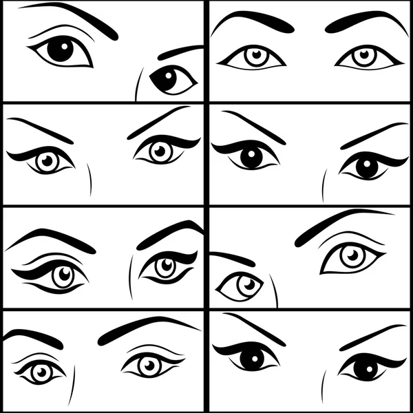 Osiem pary kobiece oczy — Wektor stockowy