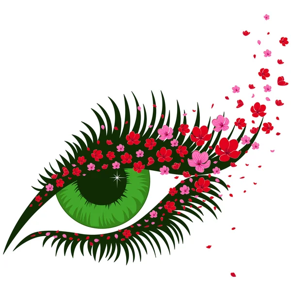 Kobiece oko z małych sakura różowe kwiaty — Wektor stockowy